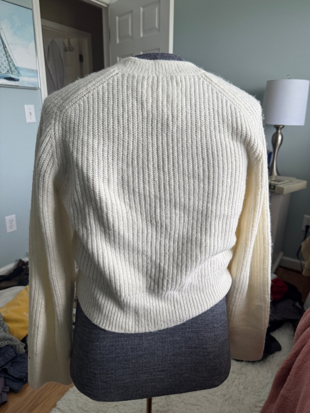 Abercrombie & Fitch Cream Ribbed Button-Cardigan - Picture 3 of 5